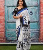 Ethnic motifs pure cotton block print saree