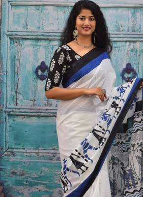 Ethnic motifs pure cotton block print saree 2