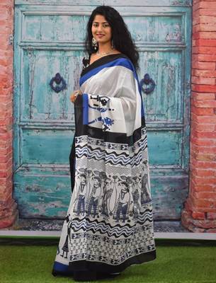 Ethnic motifs pure cotton block print saree 3