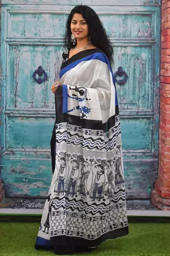 Ethnic motifs pure cotton block print saree