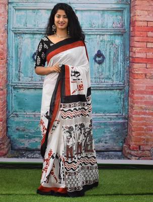 Ethnic motifs pure cotton block print saree 1