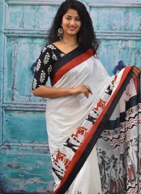 Ethnic motifs pure cotton block print saree 2