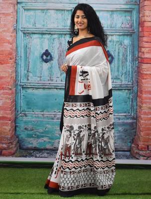 Ethnic motifs pure cotton block print saree 3