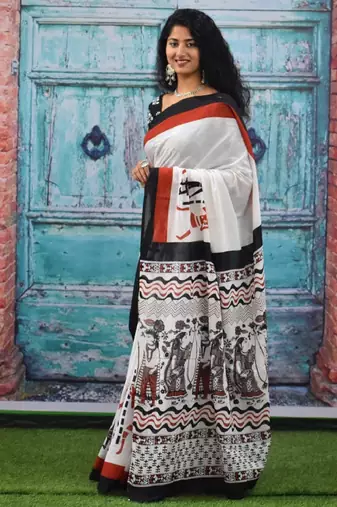 Ethnic motifs pure cotton block print saree