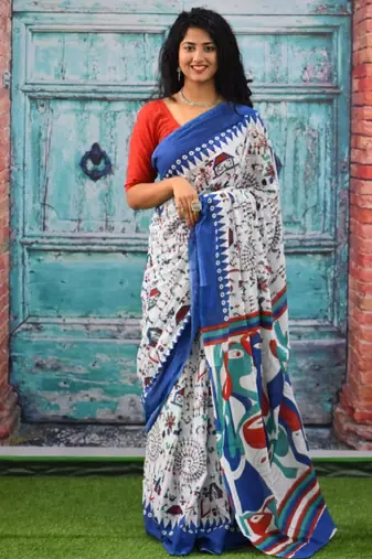 Ethnic motifs pure cotton block print saree