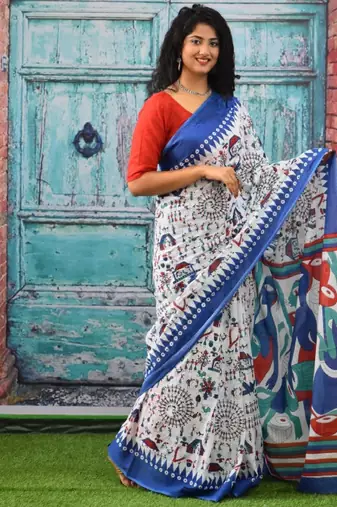 Ethnic motifs pure cotton block print saree
