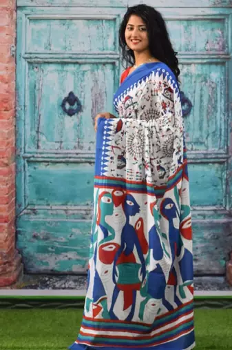 Ethnic motifs pure cotton block print saree