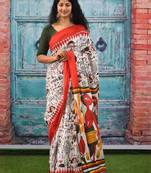Ethnic motifs pure cotton block print saree