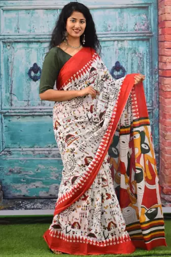 Ethnic motifs pure cotton block print saree