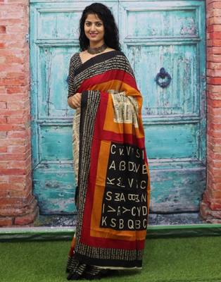 Ethnic motifs pure cotton block print saree 3