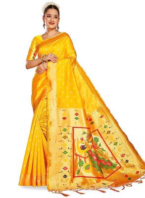 Ethnic motifs woven design zari paithani saree 1