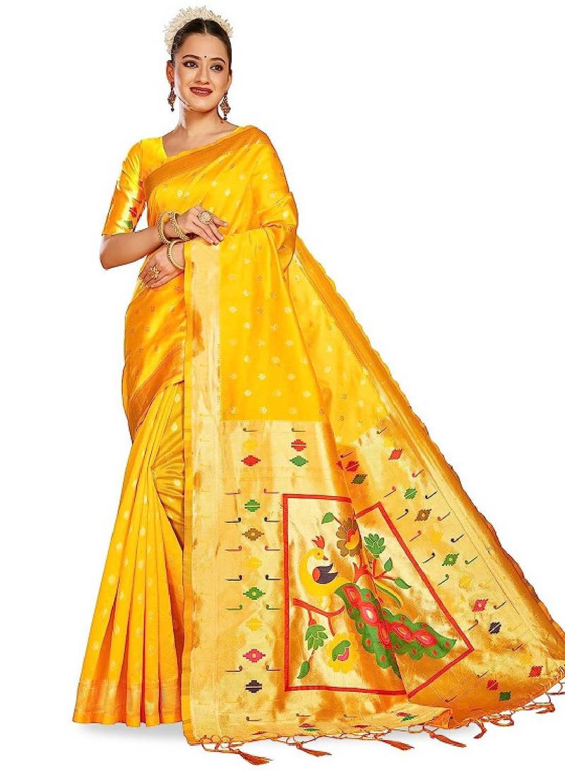 Ethnic motifs woven design zari paithani saree