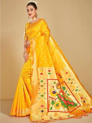 Ethnic motifs woven design zari paithani saree 2