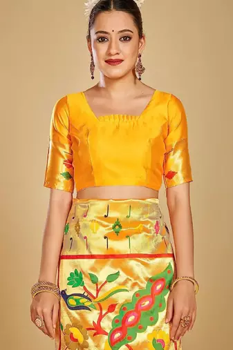 gold silk saree with ethnic motif woven zari work
