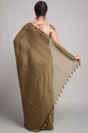beige art silk saree with traditional taant design