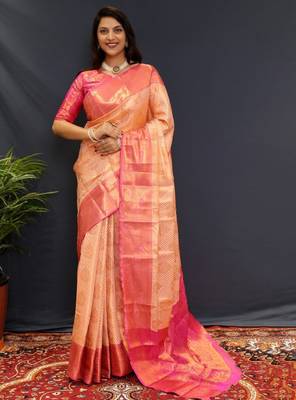 cream kanjeevaram saree with ethnic motif zari weave 1