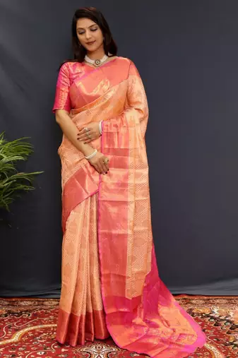 cream kanjeevaram saree with ethnic motif zari weave