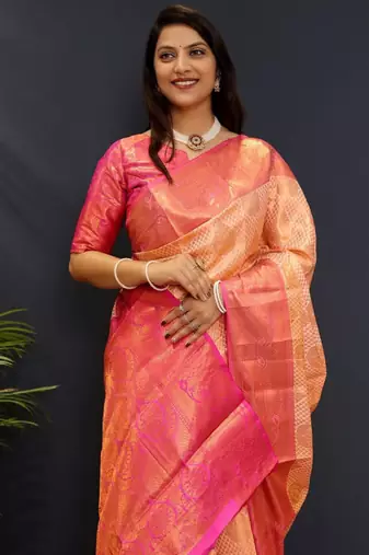 cream kanjeevaram saree with ethnic motif zari weave