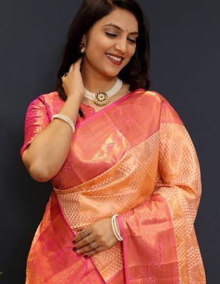 cream kanjeevaram saree with ethnic motif zari weave 4