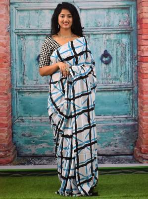 Checked pure cotton block print saree 1