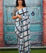 Checked pure cotton block print saree