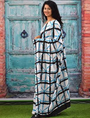 Checked pure cotton block print saree 3