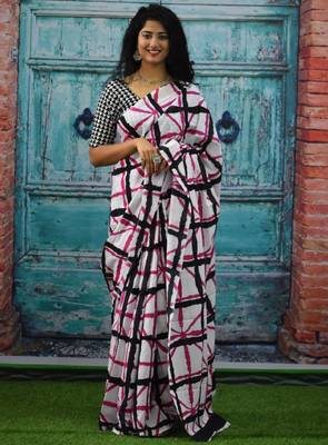 Checked pure cotton block print saree 1