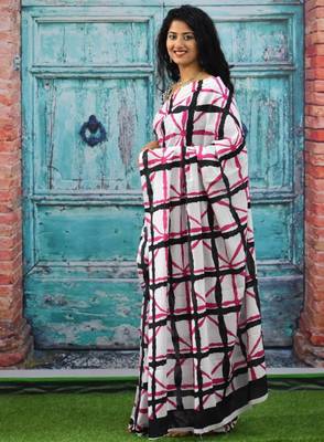 Checked pure cotton block print saree 3
