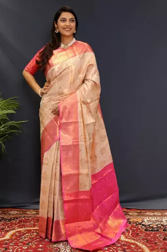 off white kanjeevaram saree with intricate zari weave