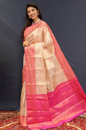 off white kanjeevaram saree with intricate zari weave