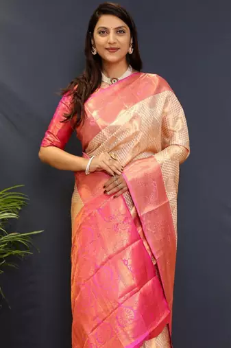 off white kanjeevaram saree with intricate zari weave