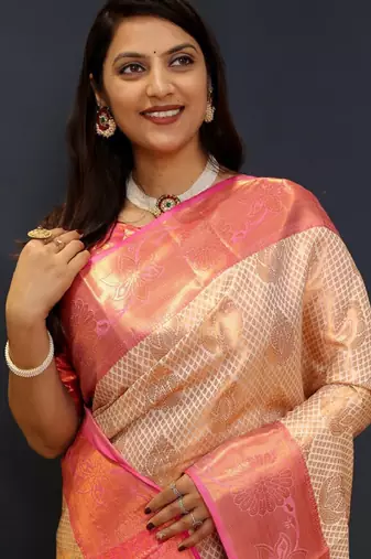 off white kanjeevaram saree with intricate zari weave