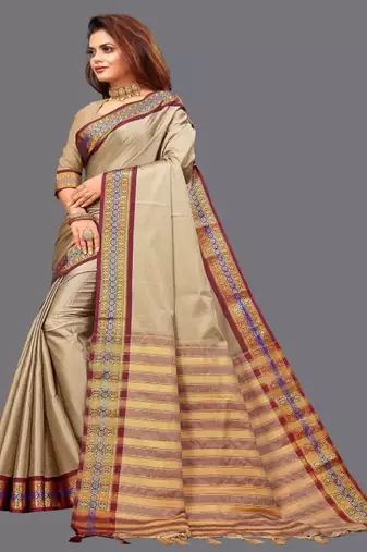 beige mysore silk saree with traditional zari work