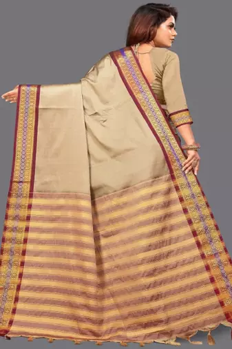 beige mysore silk saree with traditional zari work