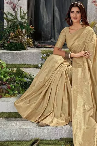 beige kanjeevaram saree with traditional zari work