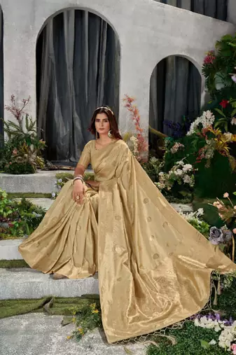beige kanjeevaram saree with traditional zari work