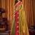 Golden olive green soft tissue silk blend saree with red woven border