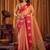 Peach gold soft tissue silk blend saree with magenta woven border
