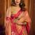 Peach gold soft tissue silk blend saree with magenta woven border