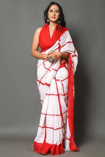 Checked pure cotton tie & dye saree