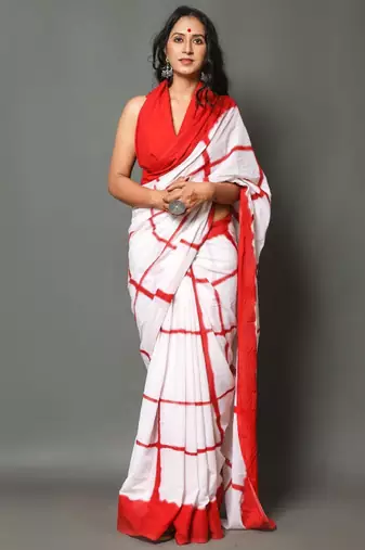 Checked pure cotton tie & dye saree