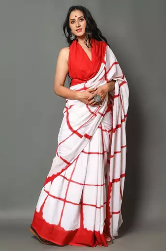 Checked pure cotton tie & dye saree