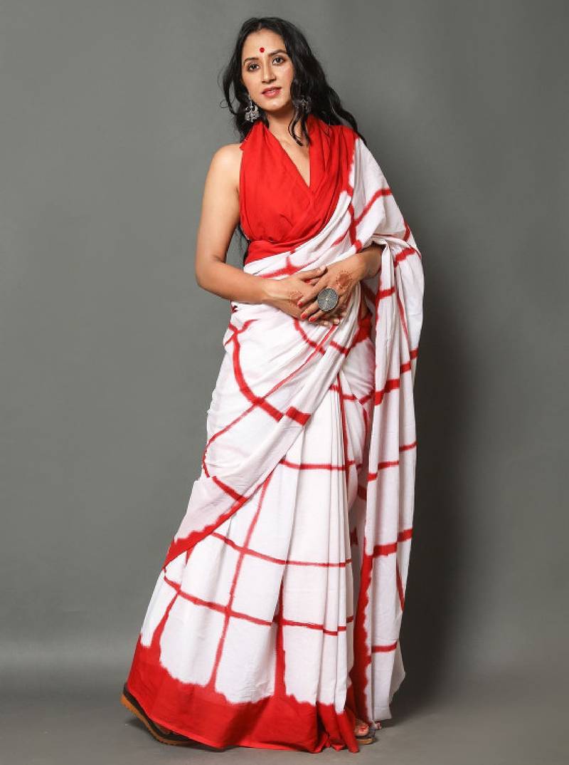 Checked pure cotton tie & dye saree