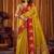 Mustard yellow soft tissue silk blend saree with red woven border