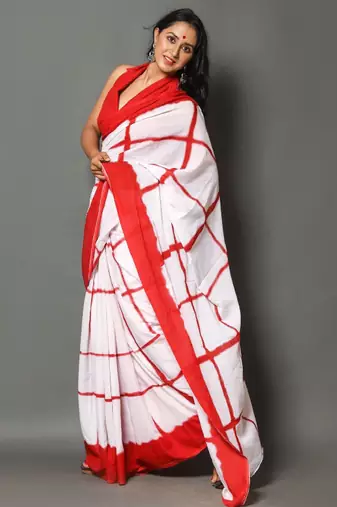 Checked pure cotton tie & dye saree