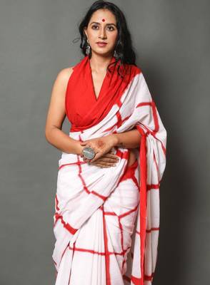 Checked pure cotton tie & dye saree 4