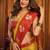 Mustard yellow soft tissue silk blend saree with red woven border