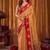 Beige gold soft tissue silk blend saree with rani pink zari woven border