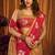 Beige gold soft tissue silk blend saree with rani pink zari woven border