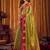 Olive green soft tissue silk blend saree with rani pink zari woven border